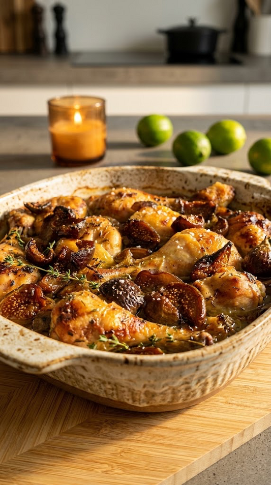 Pollo al horno con higos y cebolla morada caramelizada