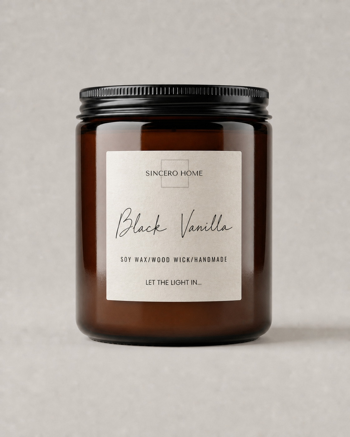 Vela artesanal Amber Black Vanilla de 300 g en tarro ámbar con tapa negra